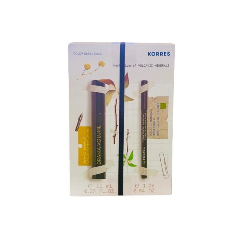 Korres Promo Drama Volume No1 Black Mascara 11ml & Volcanic Minerals Long Lasting Eyeliner No1 Μαύρο Μολύβι 1,2g