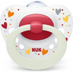 Nuk Ορθοδοντική Πιπίλα Σιλικόνης για 18-36 μηνών Signature Night με Θήκη Νυκτός Καρδούλες Λευκή