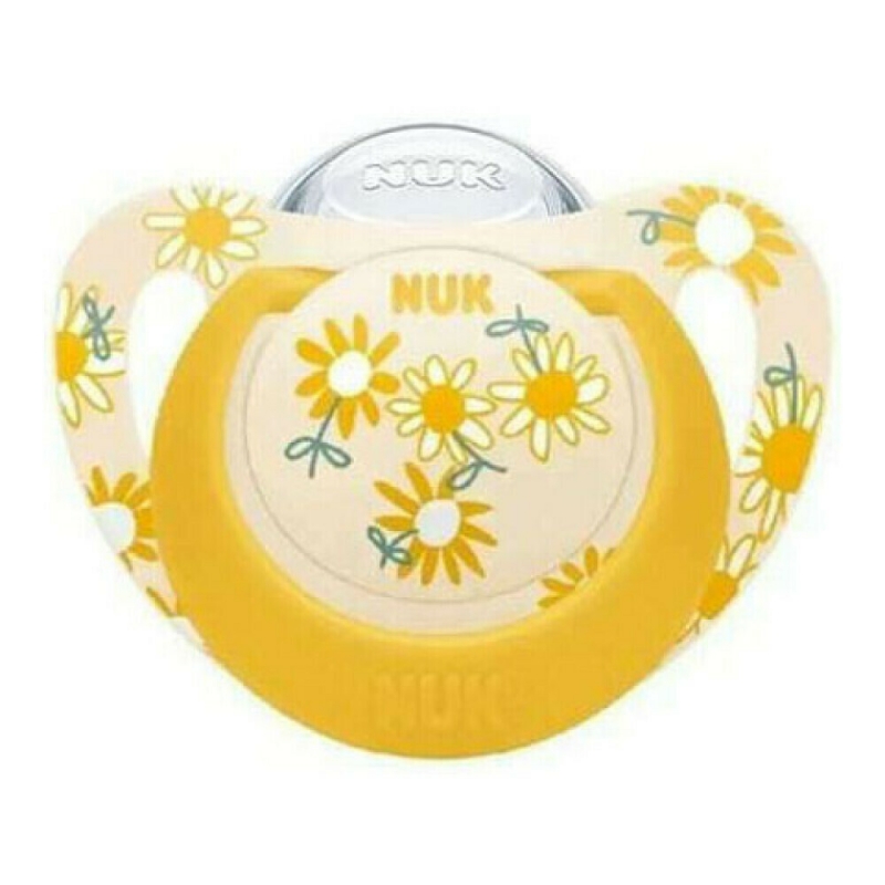 Nuk Πιπίλα Σιλικόνης για 18-36 μηνών Star με Θήκη Λουλούδια Κίτρινη