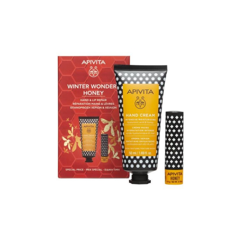 Apivita Winter Wonders Honey Κρέμα Χεριών Εντατικής Ενυδάτωσης 50ml & Lip Care Μέλι
