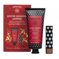 Apivita Winter Wonders Jasmine Κρέμα Χεριών Ενυδάτωσης Γιασεμί 50ml & Lip Care Κάστανο